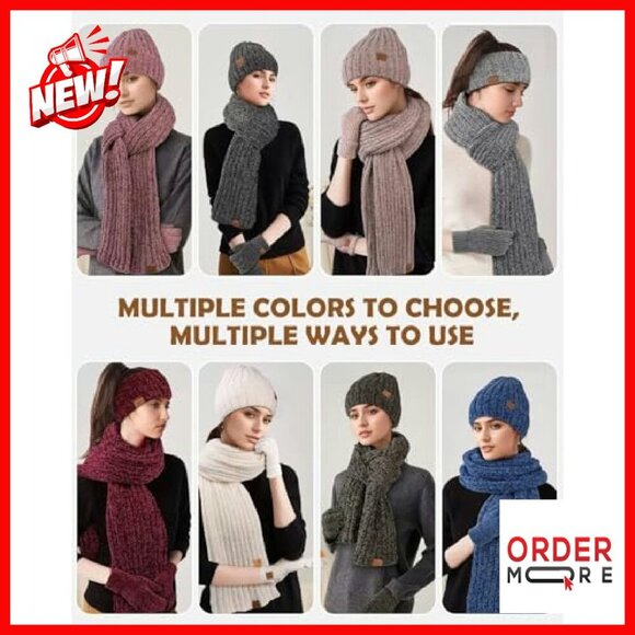 Winter 4-Piece Set: Fleece-Lined Beanie, Scarf, Gloves, Headband main image 8